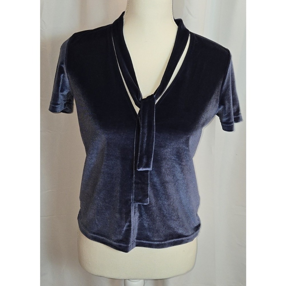 Madewell Velvet Tie-neck Top Nightfall Size XXS Feminine Elegant Festive Blouse